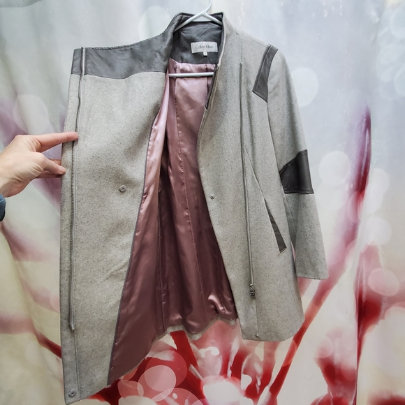 Calvin Klein Asymmetrical Wool & Leather Jacket - Picture 4 of 9